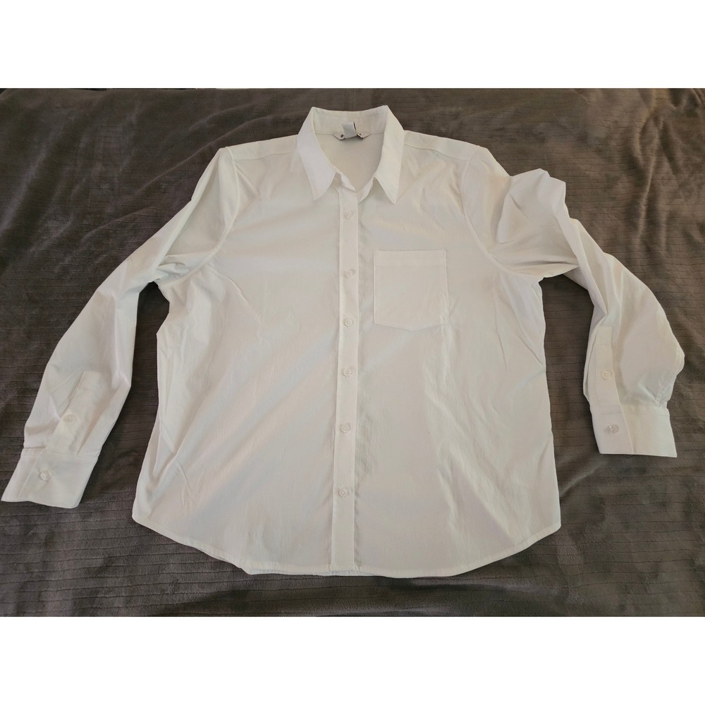 Athleta Womens White Long Sleeve Button Down Shirt Pocket Size Large Petite
